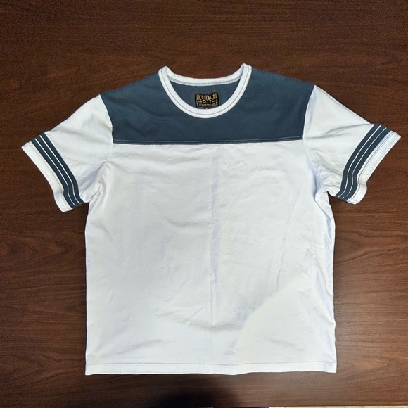 Men's White and Blue Colorblock Tee - Picture 1 of 5